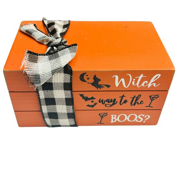 Halloween Faux Book Stack Decorative Wooden Block Books Country Art Holiday - Picture 1 of 6